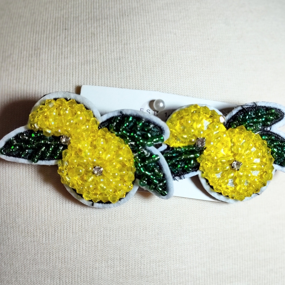 Lemon Yellow and Green Beaded Whimsical Pin Set Shoes Hats Craft